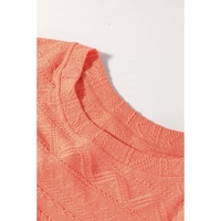 Pale Chestnut Textured Patched Pocket Short Sleeve Top Drawstring Shorts Set - M thumbnail