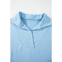 Sky Blue Rainbow Colorblock Collared Short Sleeve Top 2 Piece Shorts Set - S thumbnail
