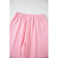 Pink Textured Pearled Ruffled Sleeve Wide Leg Pants Set - M thumbnail