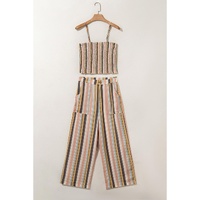 Multicolour Vertical Striped Smocked Cami Top Wide Leg Pants Set - S thumbnail