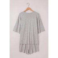 Gray Solid Color Loose Tee 2 Piece Shorts Set - L thumbnail