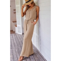 Goat Buttoned Vest Drawstring Wide Leg Pants 2pcs Set - M thumbnail