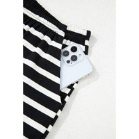 Black White Striped Short Sleeve Top and Shorts Set - M thumbnail