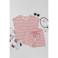 Pink Stripe Wide Short Sleeve Tee and Short Set - M thumbnail