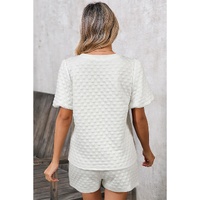 White Solid Color Checkered Texture Short 2pcs Outfit - S thumbnail