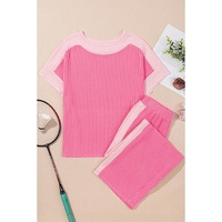 Sachet Pink 2-tone Colorblock Patchwork Corded 2pcs Outfit - M thumbnail