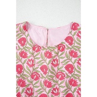 Pink Floral Print Puffy Cropped Tank and Mini Skirt Set - M thumbnail