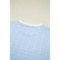 Beau Blue Contrast Trim Textured Crewneck Tee and Pocketed Skirt Set - L thumbnail