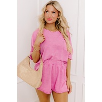 Sachet Pink Loose Fit Half Sleeve T Shirt and High Waist Skirt Set - XL thumbnail
