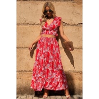 Azura Exchange Floral Ruffled Crop Top and Maxi Skirt Set - S thumbnail