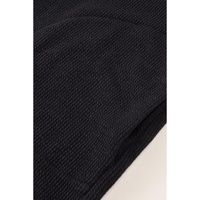Black Brushed Ribbed Button Split V Neck Long Sleeve Romper - S thumbnail