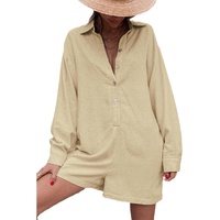 Half Button Shirt Collar Long Sleeve Loose Romper - XL thumbnail
