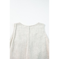 Beige Sleeveless V Neck Buttoned Front Chest Pocket Romper - L thumbnail