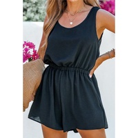 Black Knotted Backless Elastic Waist Sleeveless Romper - XL thumbnail