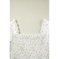 White Boho Floral Smocked Wide Leg Short Puff Sleeve Jumpsuit - XL thumbnail