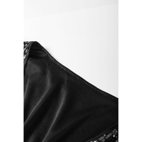 Black Sequined V Neck Wrapped Long Sleeve Romper - XL thumbnail