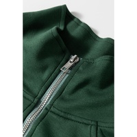 Blackish Green Collared Half Zip French Terry Knit Drawstring Casual Romper - S thumbnail