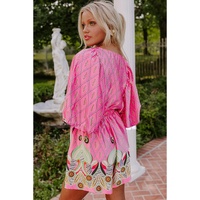 Pink Paisley Geometric Print V Neck High Waist Romper - L thumbnail