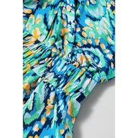Green Abstract Print Puff Sleeve V Neck High Waist Romper - L thumbnail