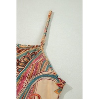 Red Paisley Printed Spaghetti Straps Elegant Wide Leg Jumpsuit - L thumbnail