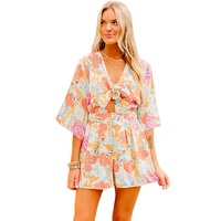 Orange Blooming Floral Print Front Tie Romper - L thumbnail