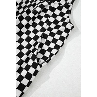 Black Checkered Print Pocketed Wide Leg Jumpsuit - S thumbnail