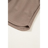 Dark Khaki Textured Short Sleeve Half Zip Drawstring Waist Romper - L thumbnail