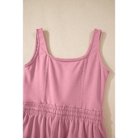 Light Pink Lace-up Elastic Waist Sleeveless Square Neck Jumpsuit - L thumbnail