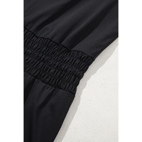 Black Plain Sleeveless Loop Drawstring Cinched Waist Romper - M thumbnail