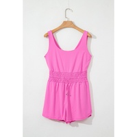 Sachet Pink Plain Sleeveless Loop Drawstring Cinched Waist Romper - L thumbnail