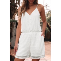 White Lace Spaghetti Strap V Neck Loose Fit Romper - S thumbnail