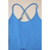 Blue Crossed Spaghetti Straps Drawstring Waist Sporty Romper - XL thumbnail