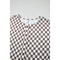 Khaki Checkered Print Buttoned Crew Neck Wide Leg Jumpsuit - L thumbnail