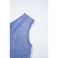 Sky Blue Mineral Wash Pocketed Sleeveless V Neck Loose Romper - L thumbnail