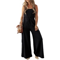 Black Drawstring Wide Leg Cargo Pockets Sleeveless Jumpsuit - XL thumbnail