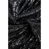Black Sequin Mesh Long Sleeve Surplice Neck Bodysuit - L thumbnail