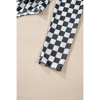 Black Checkered Printed Long Sleeve High Neck Bodysuit - S thumbnail