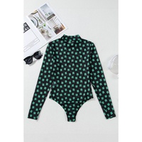Green St Patrick Shamrock Printed Long Sleeve Mesh Bodysuit - L thumbnail