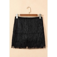Black Tiered Fringe Trimmed Mini Skirt - S thumbnail