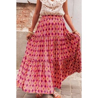 Rose Vintage Boho Floral Print Tiered Maxi Skirt - L thumbnail