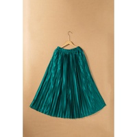 Blackish Green Satin Elastic Waist Pleated Maxi Skirt - XL thumbnail