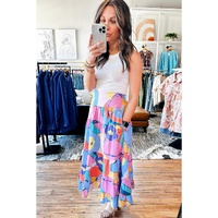 Pink Printed Pocketed High Waist Maxi Skirt - L thumbnail