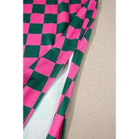 Rose Checkered Print Side Slit High Waist Midi Skirt - L thumbnail