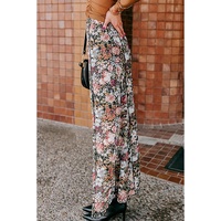 Brown Floral Print High Waist Maxi Skirt - L thumbnail
