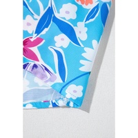Sky Blue Floral Printed High Waist Split Wrap Long Skirt - S thumbnail