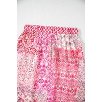 Red Boho Pattern Print Tassel Drawstring High Waist Maxi Dress - L thumbnail