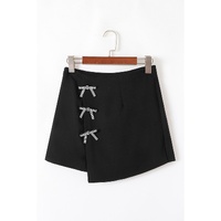 Black Rhinestone Bow Wrap High Waist Mini Skirt - XL thumbnail