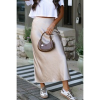 Jet Stream Satin Solid High Waist Maxi Skirt - L thumbnail