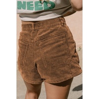 Brown Vintage Elastic Waist Back Pocketed Corduroy Shorts - 16 US thumbnail
