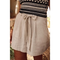 Parchment Tie Waist Casual Linen Shorts - L thumbnail